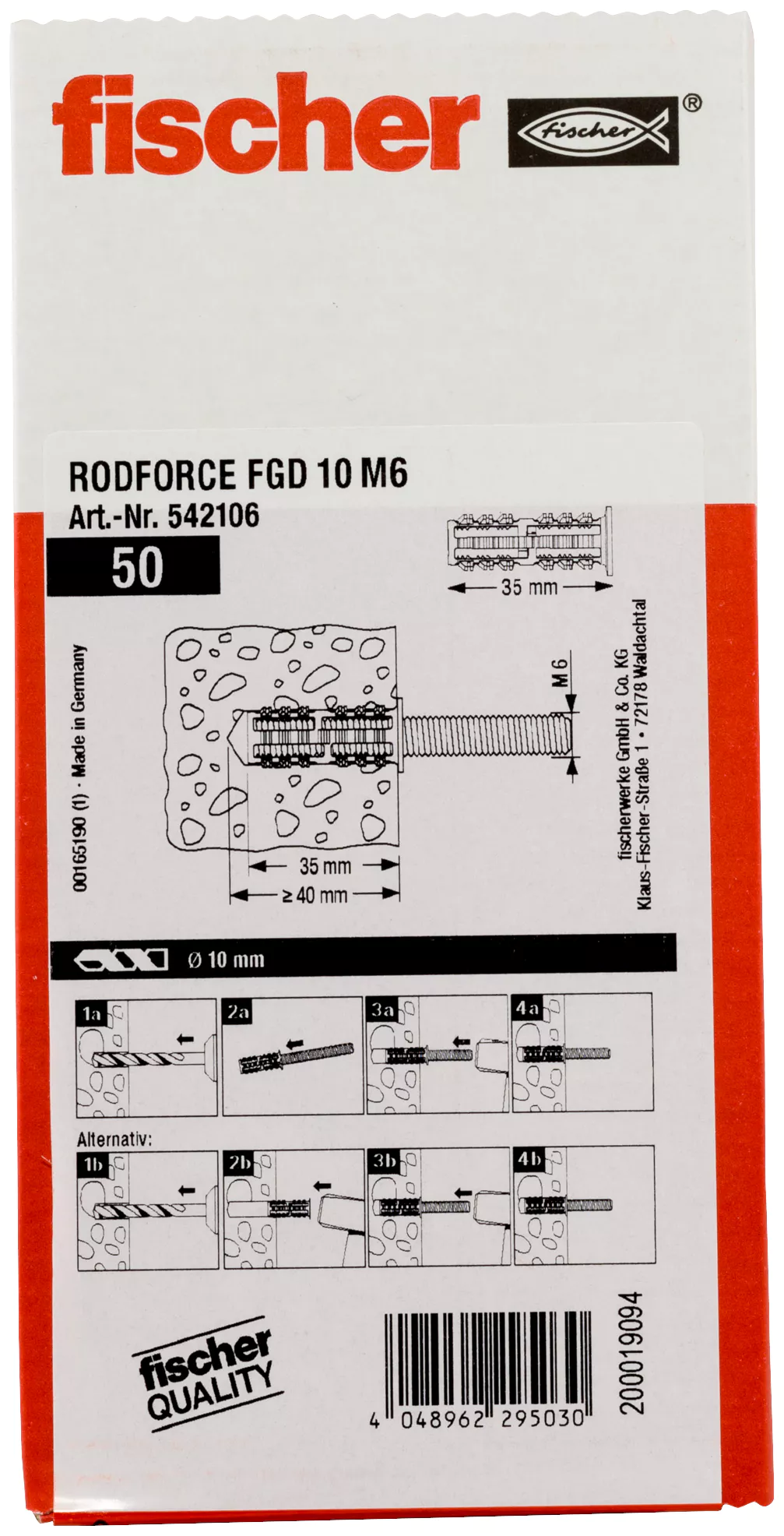 Fischer Дюбель для монтажа резьбовых шпилек RODFORCE FGD 10 M6 (фото 3)
